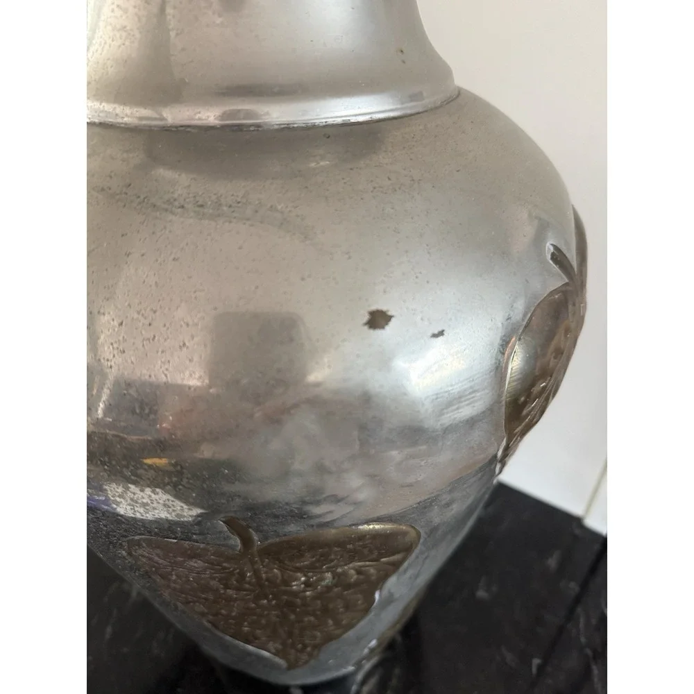 Vintage Large Art Nouveau Metal Vase With Brass Leaves 17.75